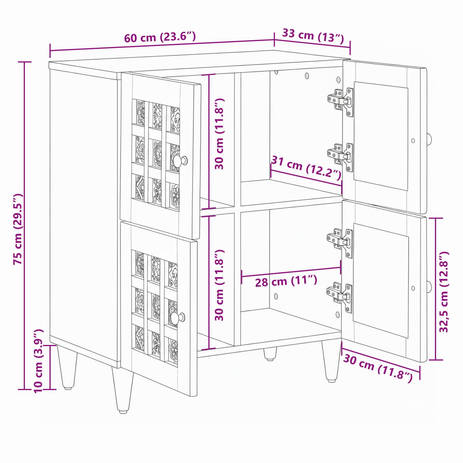 Credenza Naturale 60 x 33 x 75 cm Legno di mango massello | homemem39