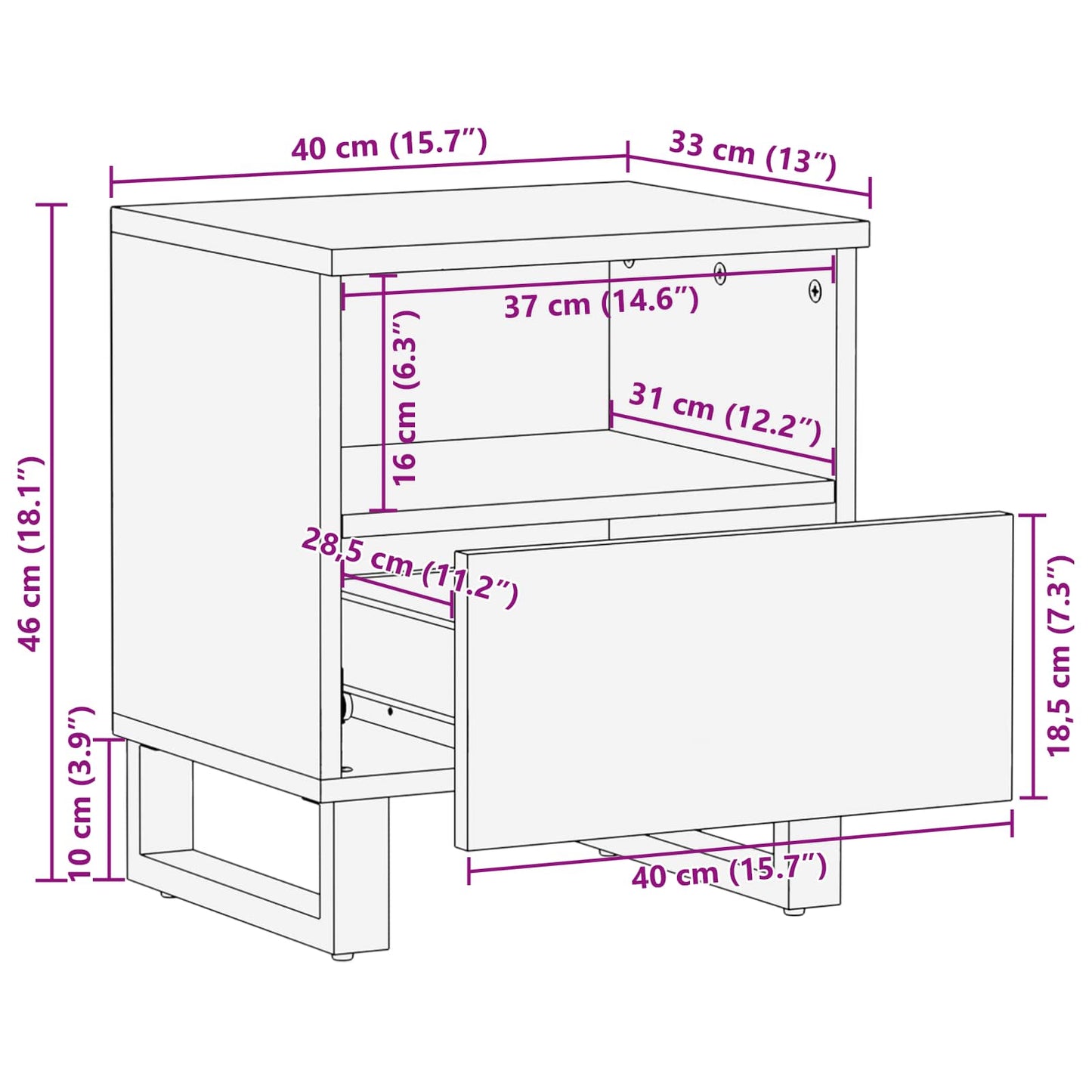 Mobiletto da Letto con cassetto Marrone 40 x 33 x 46 cm | homemem39