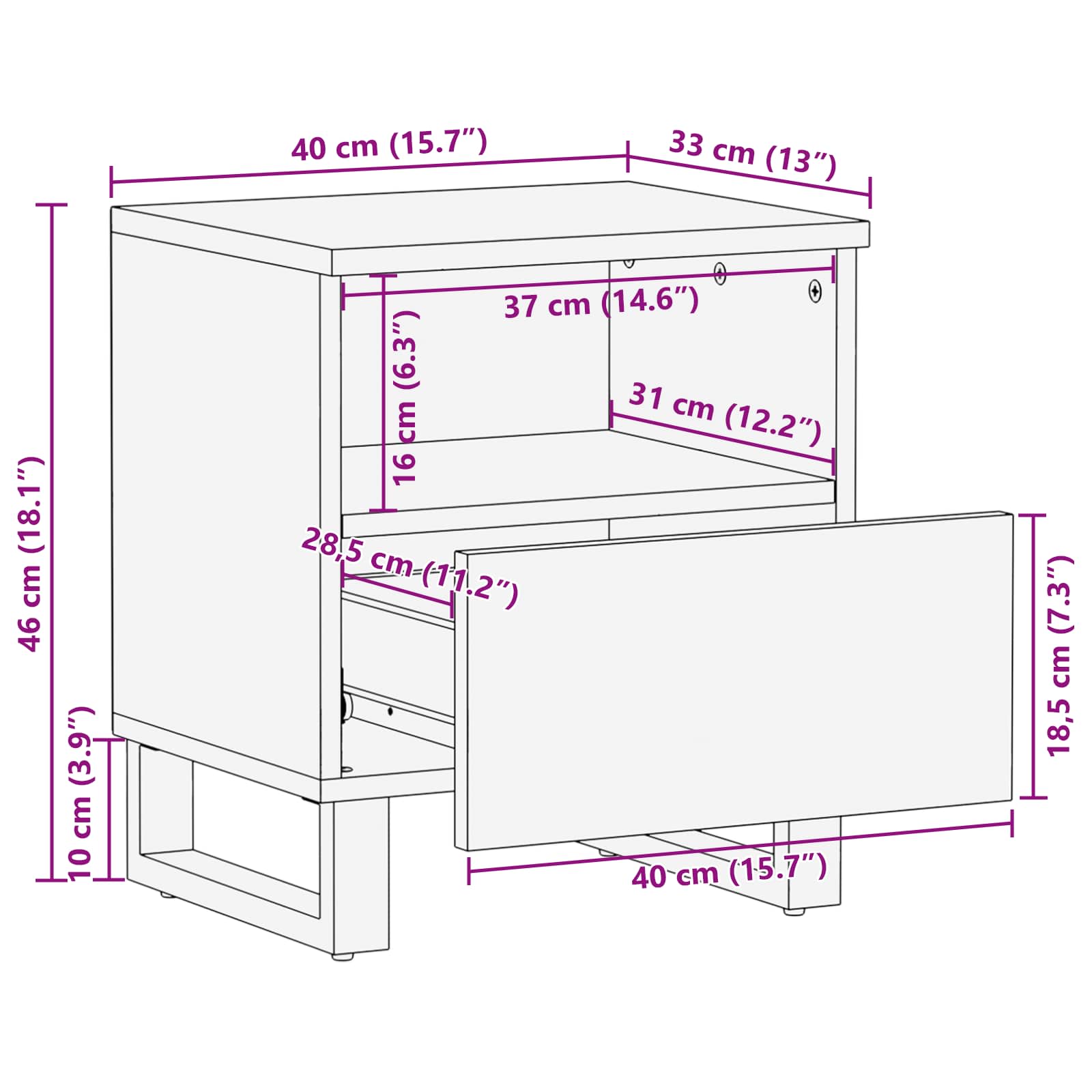 Mobiletto da Letto con cassetto Marrone 40 x 33 x 46 cm | homemem39