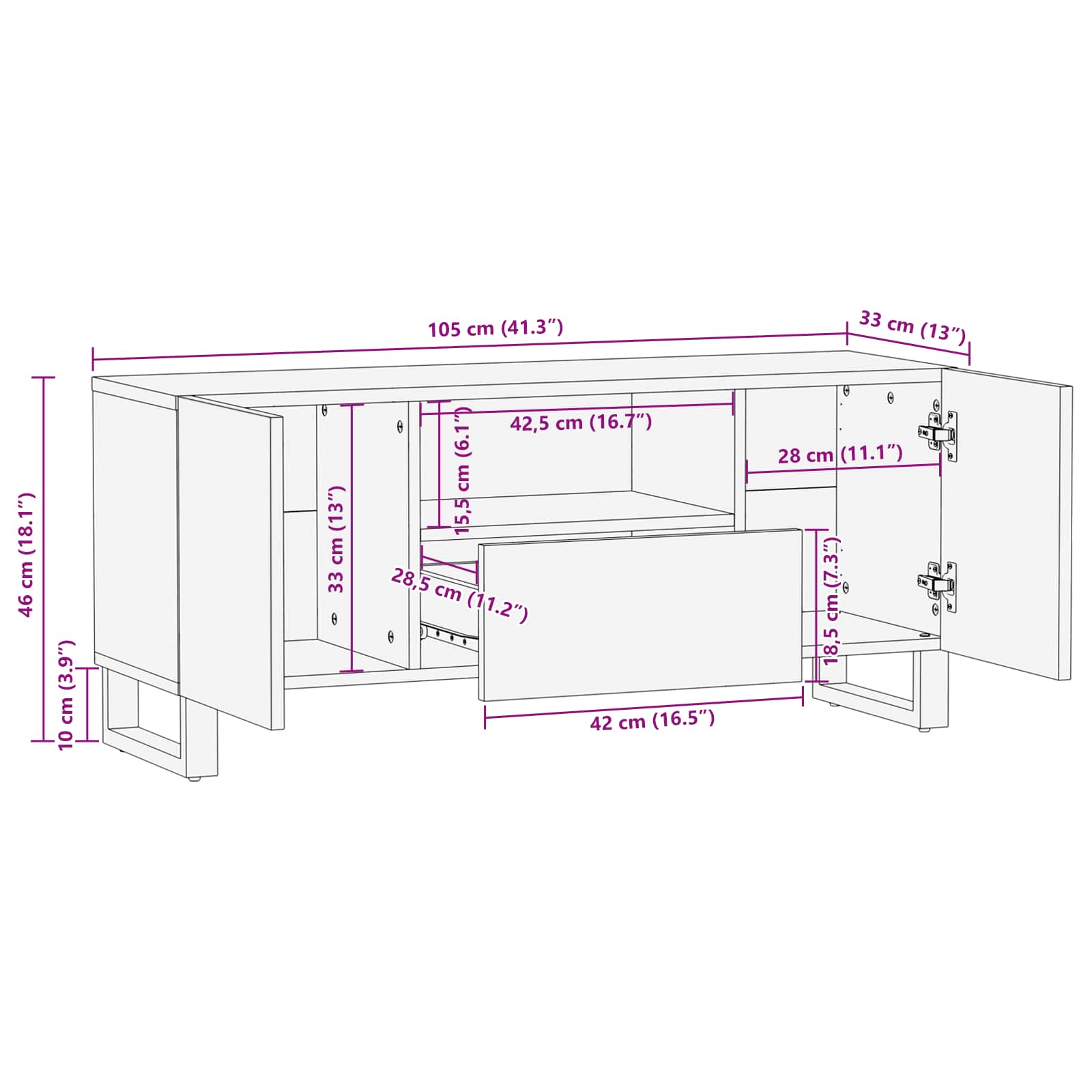 Mobile TV Marrone 105 x 33 x 46 cm Legno di mango massello | homemem39