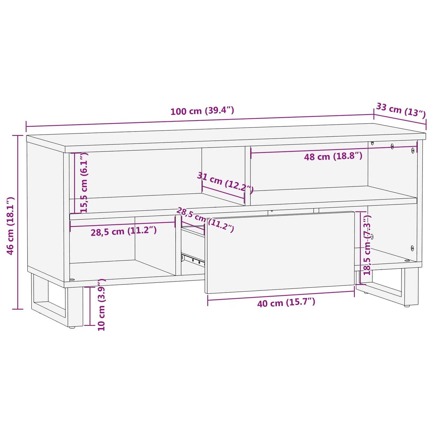 Mobile TV Marrone 100 x 33 x 46 cm Legno di mango massello | homemem39