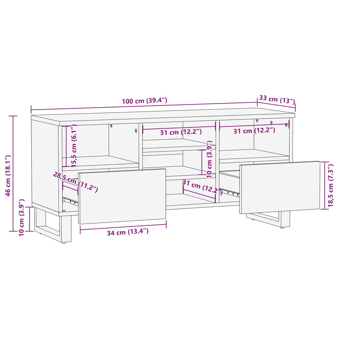 Mobile TV con cassetto Corona Marrone 100 x 33 x 46 cm | homemem39