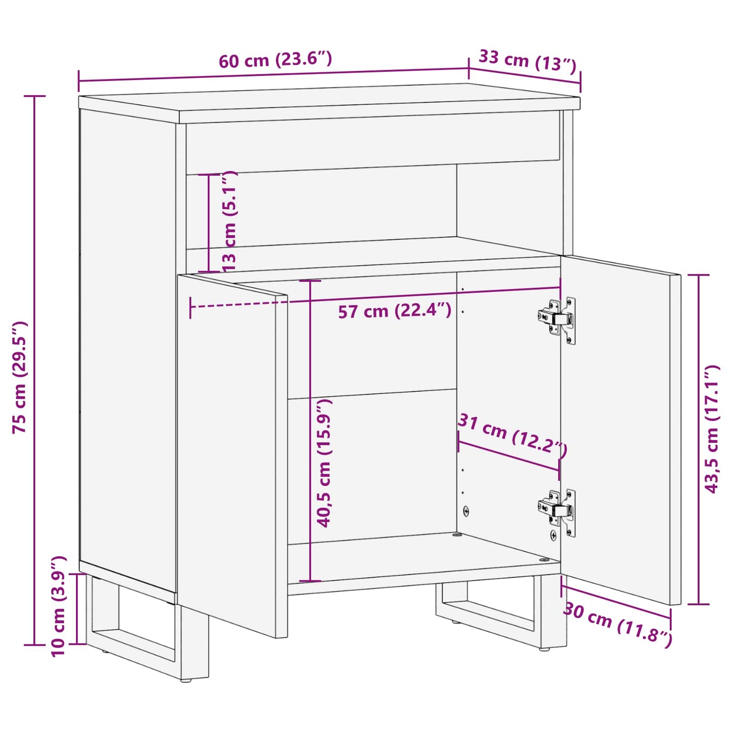 Mobile laterale Marrone 60 x 33 x 75 cm Legno di mango massello | homemem39