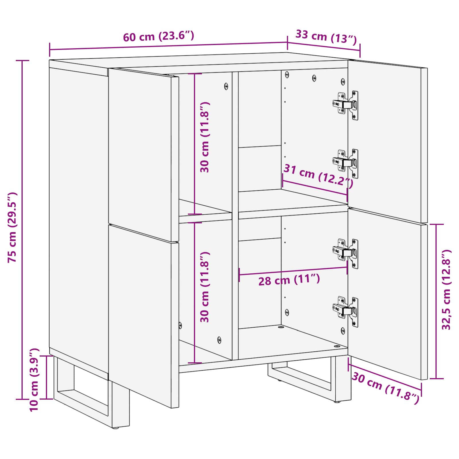 Mobile laterale Marrone 60 x 33 x 75 cm Legno di mango massello | homemem39