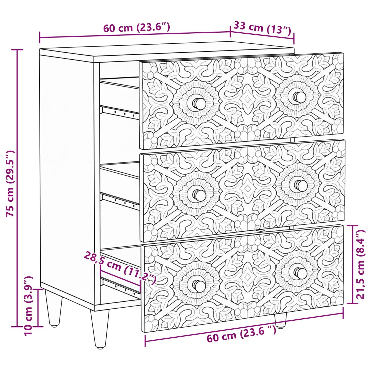 Credenza con Ripostiglio Marrone 60 x 33,5 x 75 cm | homemem39