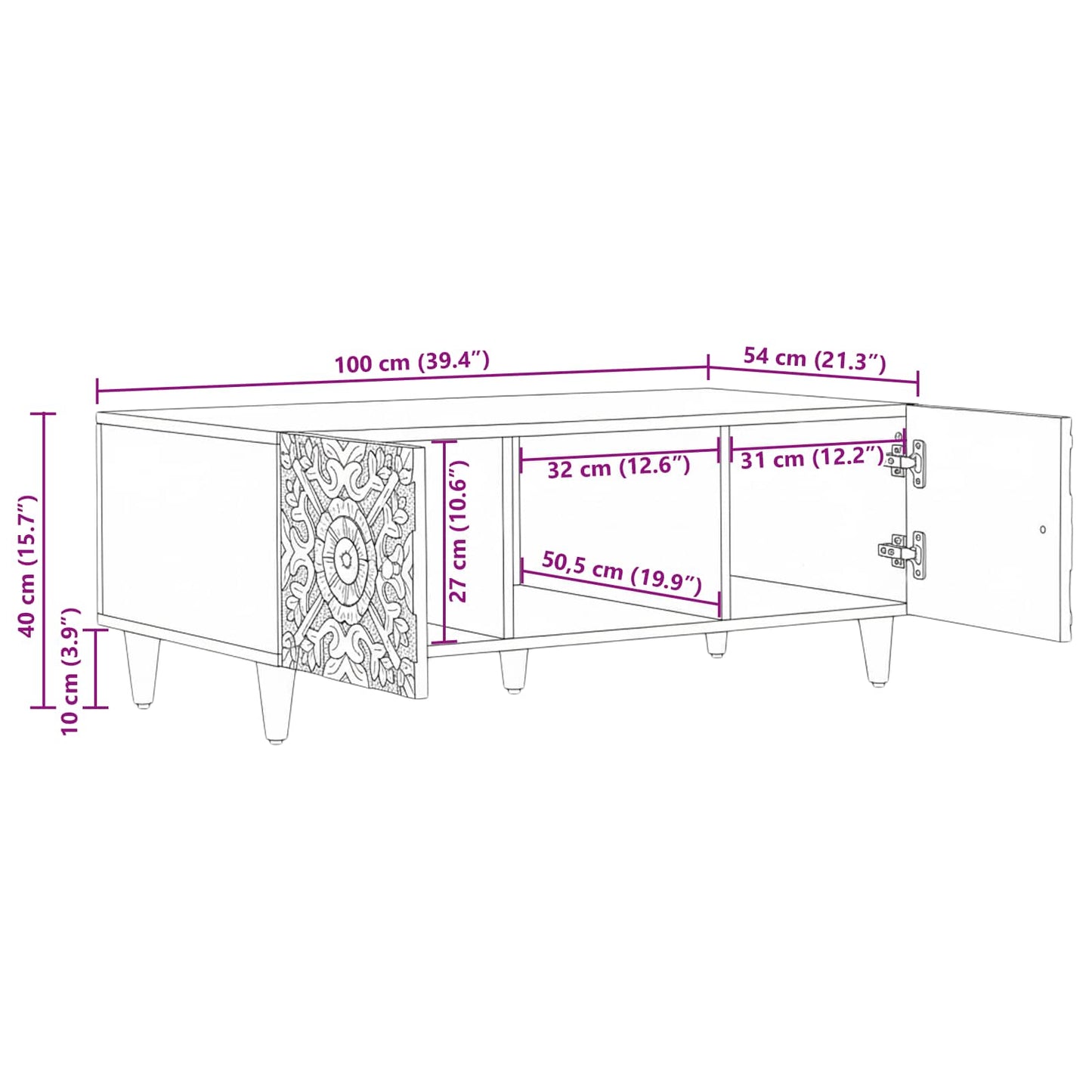 Tavolino da salotto Marrone 100 x 54 x 40 cm | homemem39