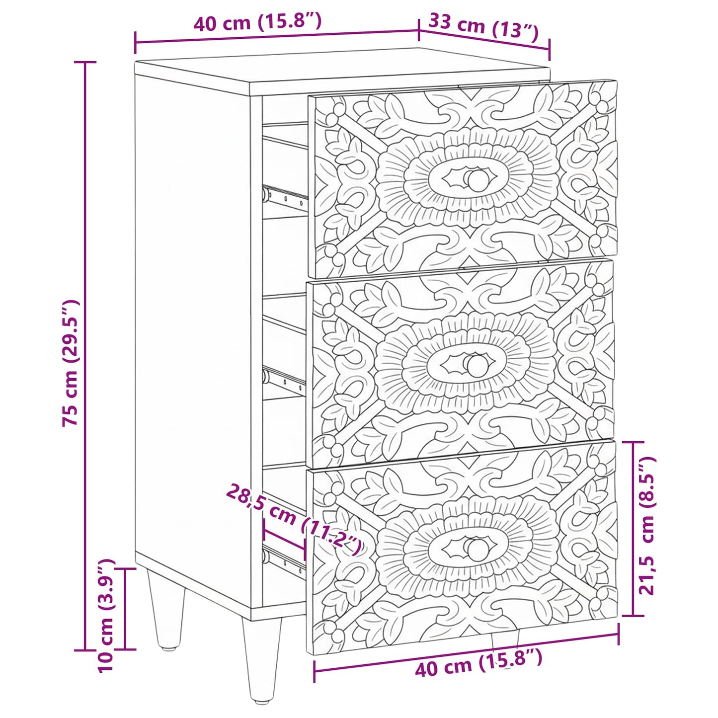 Credenza Marrone 40 x 33,5 x 75 cm Legno di mango massello | homemem39
