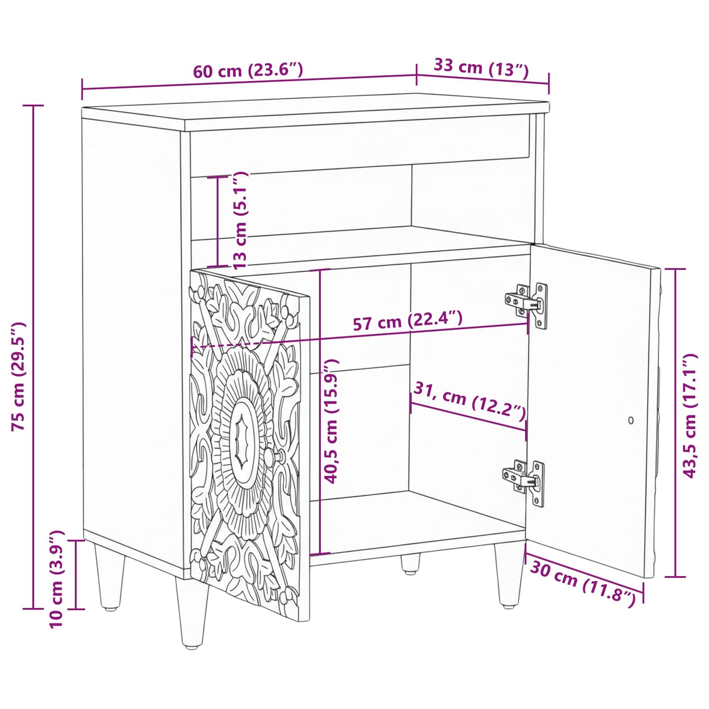 Credenza Marrone 60 x 33,5 x 75 cm Legno di mango massello | homemem39