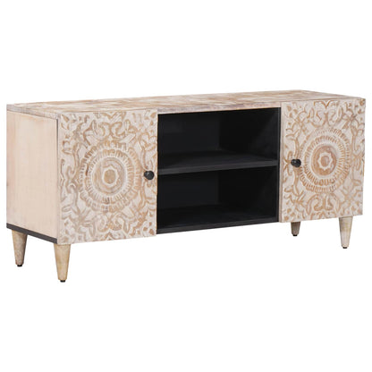 Mobile TV Bianco 105 x 33,5 x 46 cm Legno di mango massello | homemem39