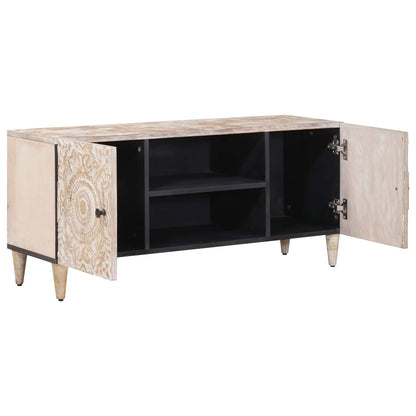 Mobile TV Bianco 105 x 33,5 x 46 cm Legno di mango massello | homemem39