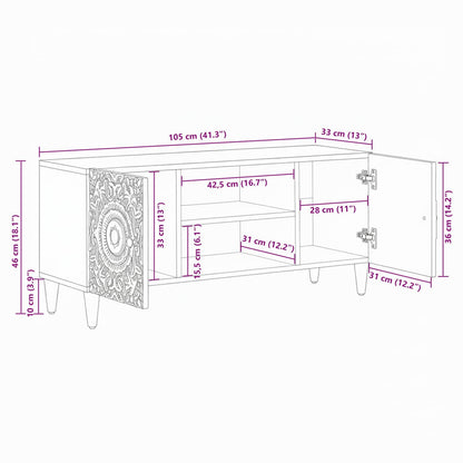 Mobile TV Bianco 105 x 33,5 x 46 cm Legno di mango massello | homemem39