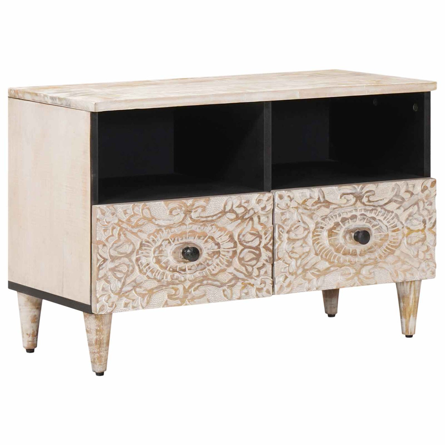 Mobile TV Bianco 70 x 33,5 x 46 cm Legno di mango massello | homemem39