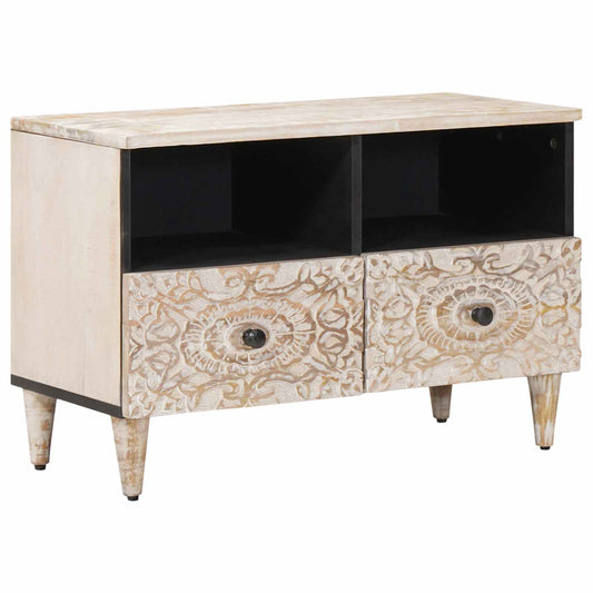 Mobile TV Bianco 70 x 33,5 x 46 cm Legno di mango massello | homemem39