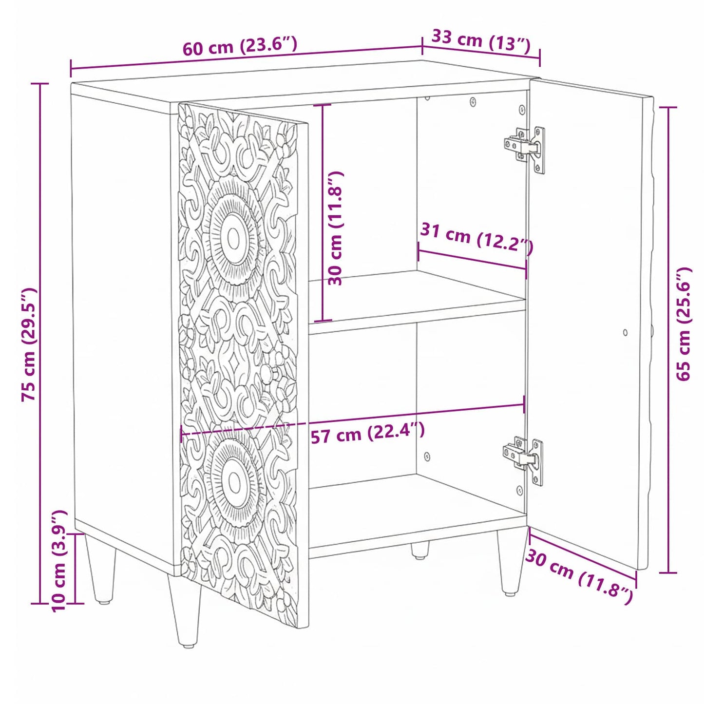 Credenza con Ripostiglio Bianco 60 x 33,5 x 75 cm | homemem39