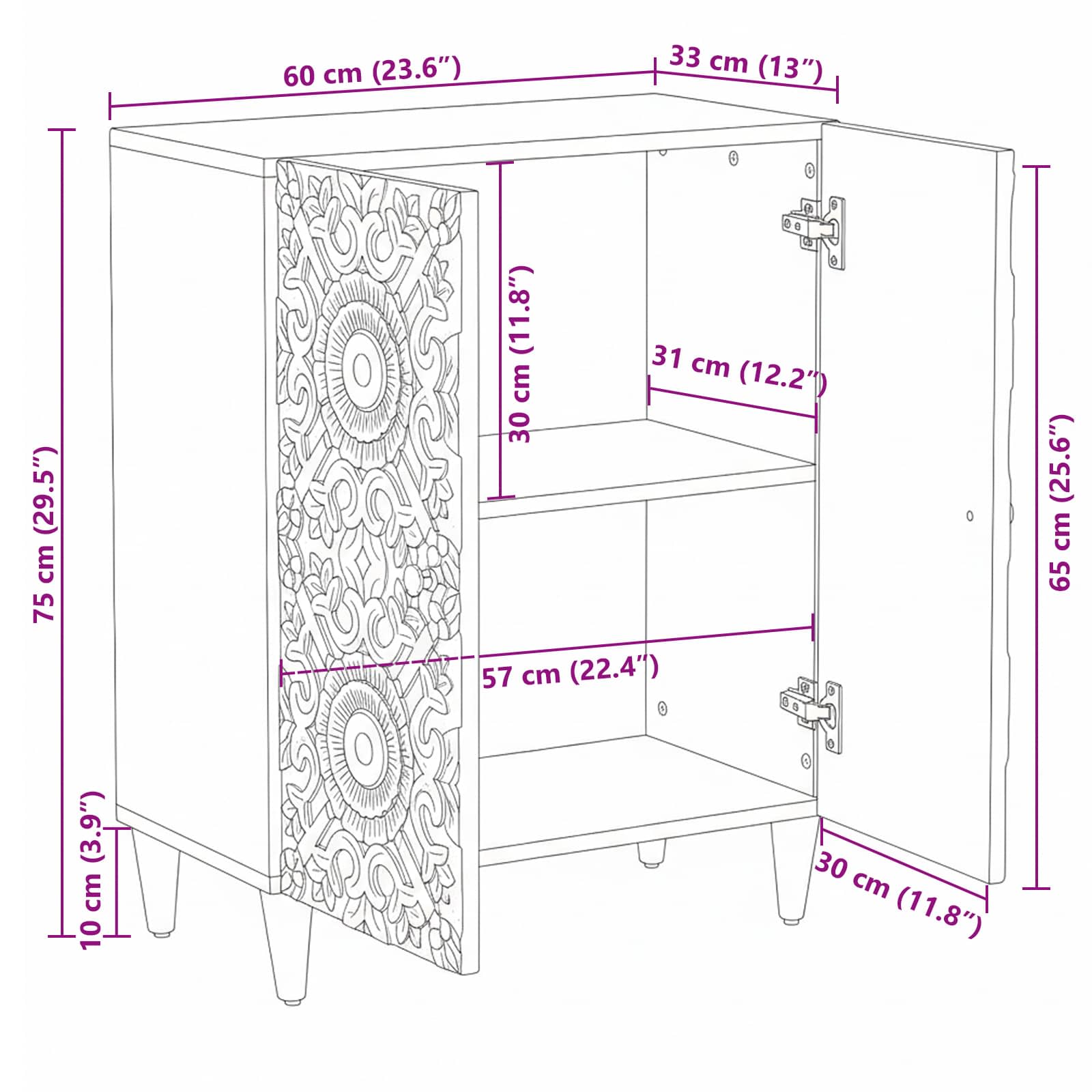 Credenza con Ripostiglio Bianco 60 x 33,5 x 75 cm | homemem39
