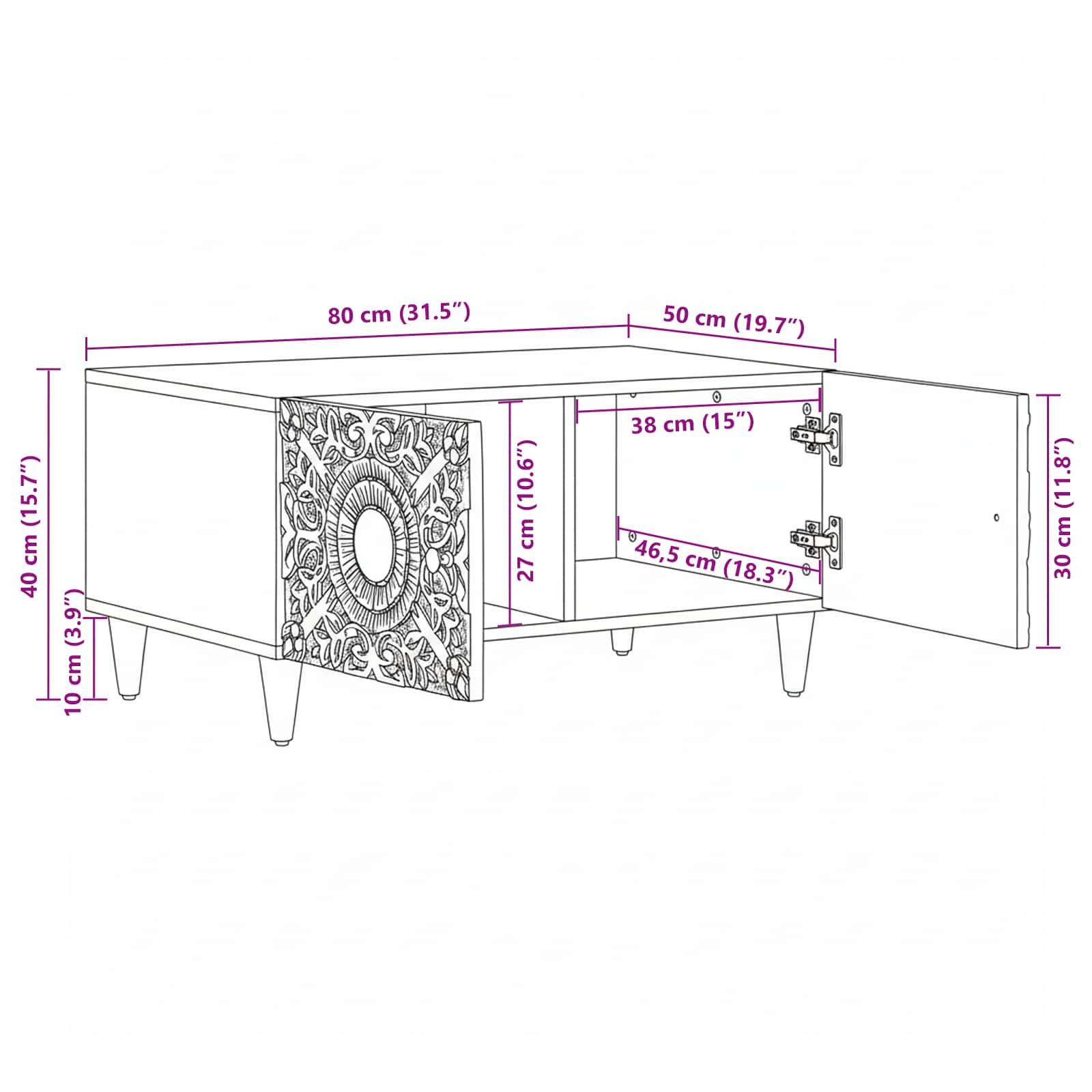 Tavolino da salotto Bianco 80 x 50 x 40 cm | homemem39