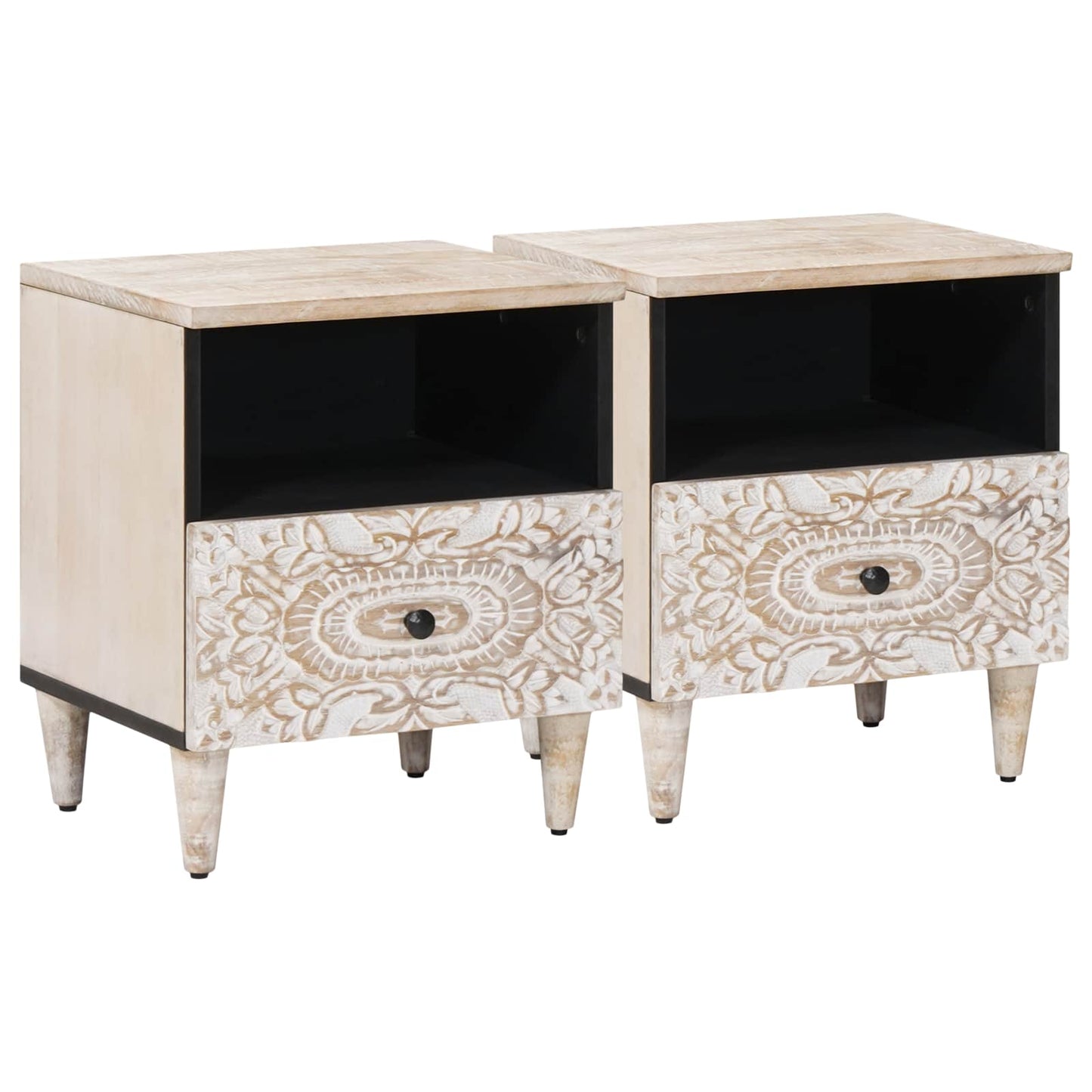 Mobiletto da Letto con cassetto 2 pcs Bianco 40 x 33 x 46 cm | homemem39