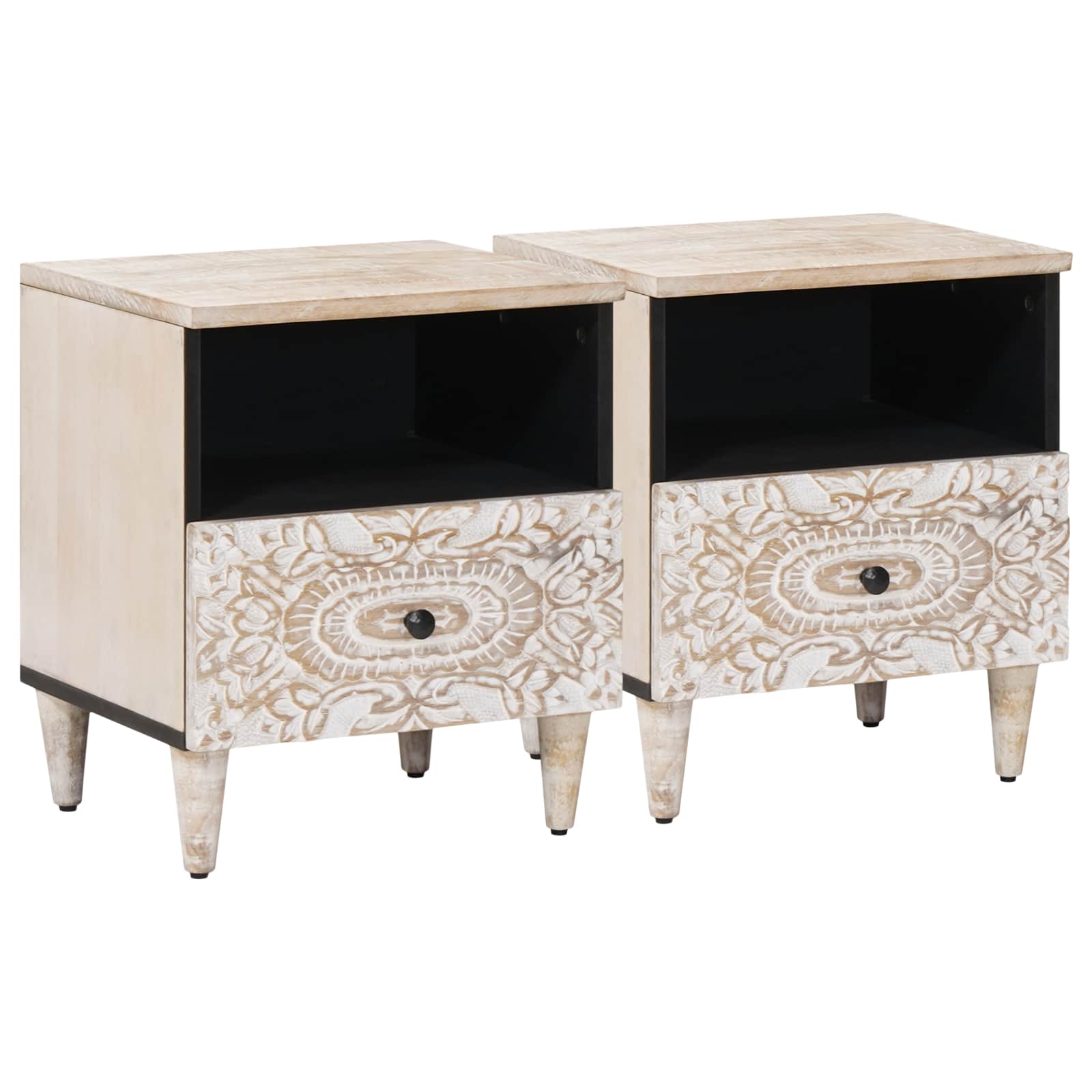 Mobiletto da Letto con cassetto 2 pcs Bianco 40 x 33 x 46 cm | homemem39