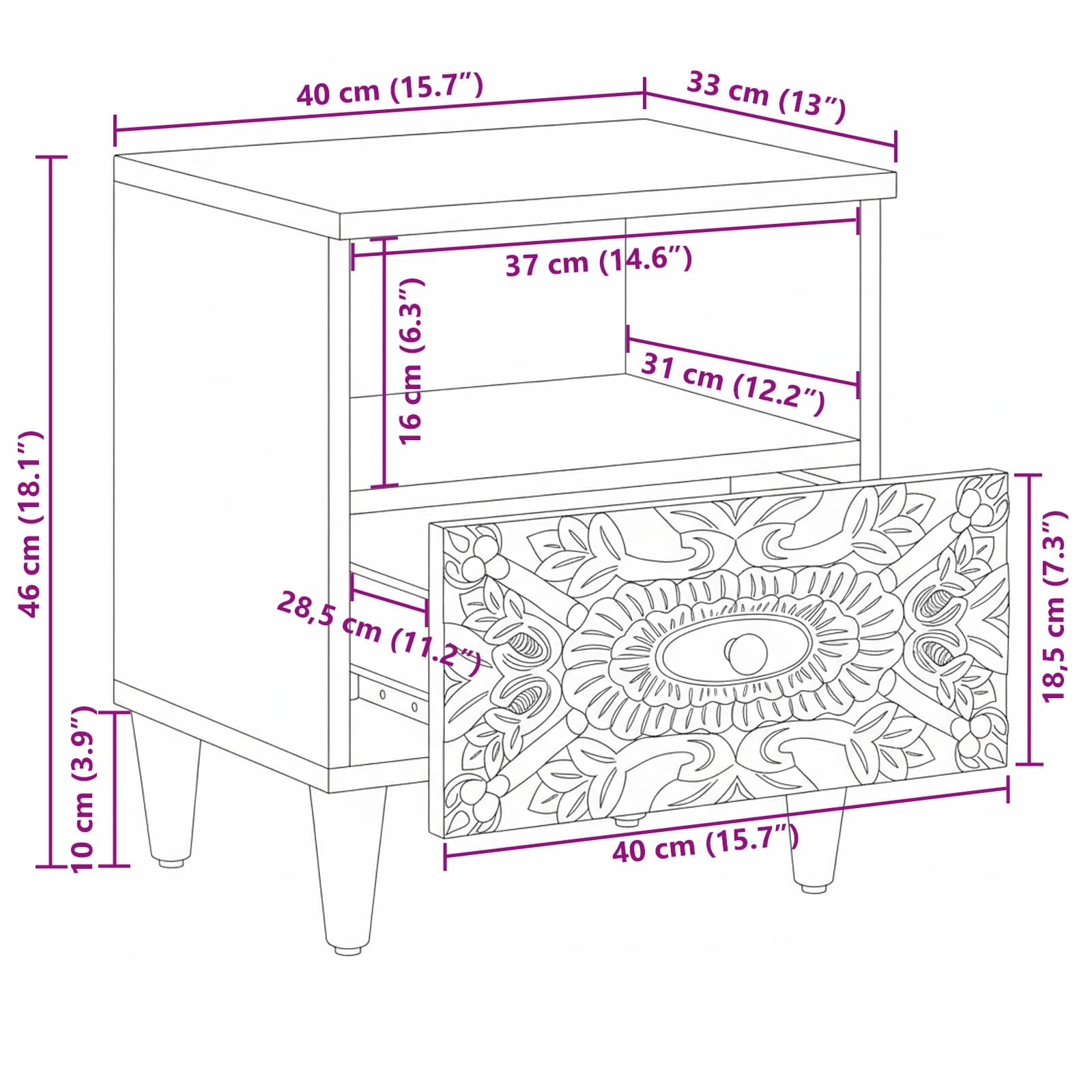 Mobiletto da Letto con cassetto 2 pcs Bianco 40 x 33 x 46 cm | homemem39