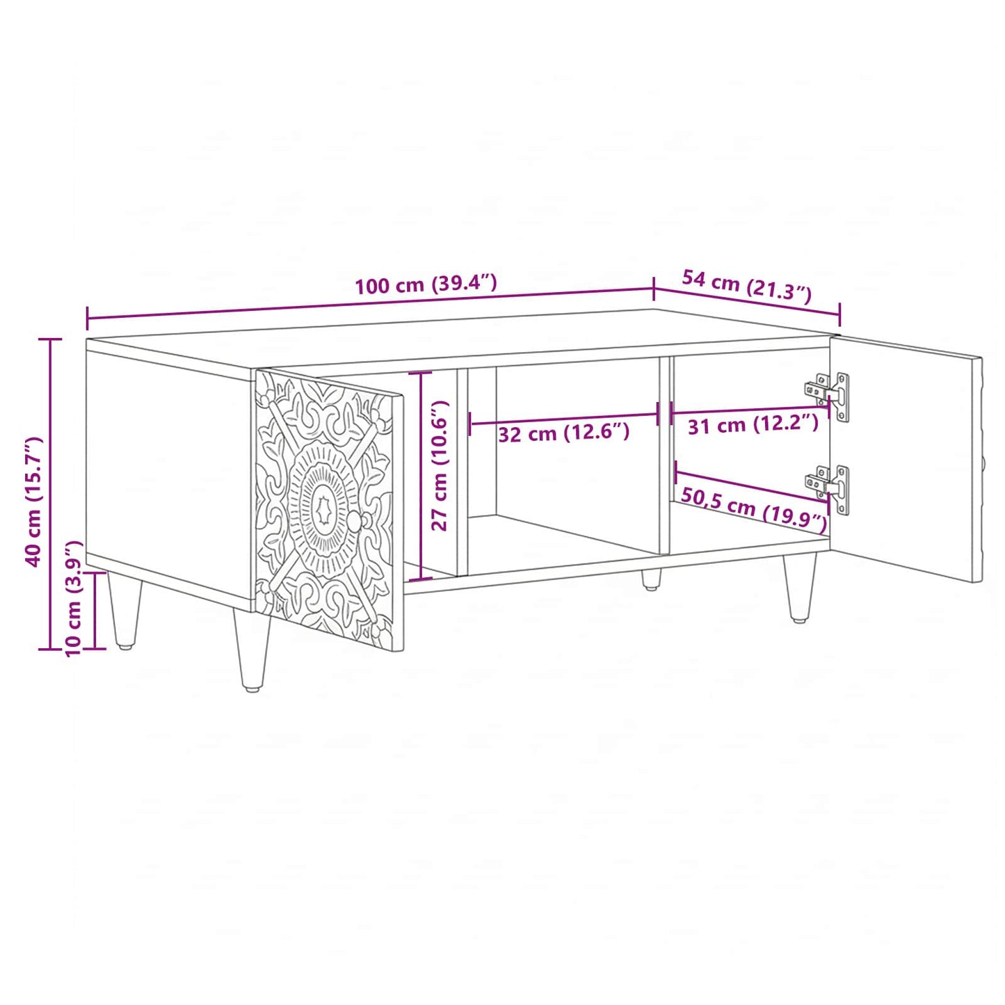 Tavolino da salotto Bianco 100 x 54 x 40 cm | homemem39
