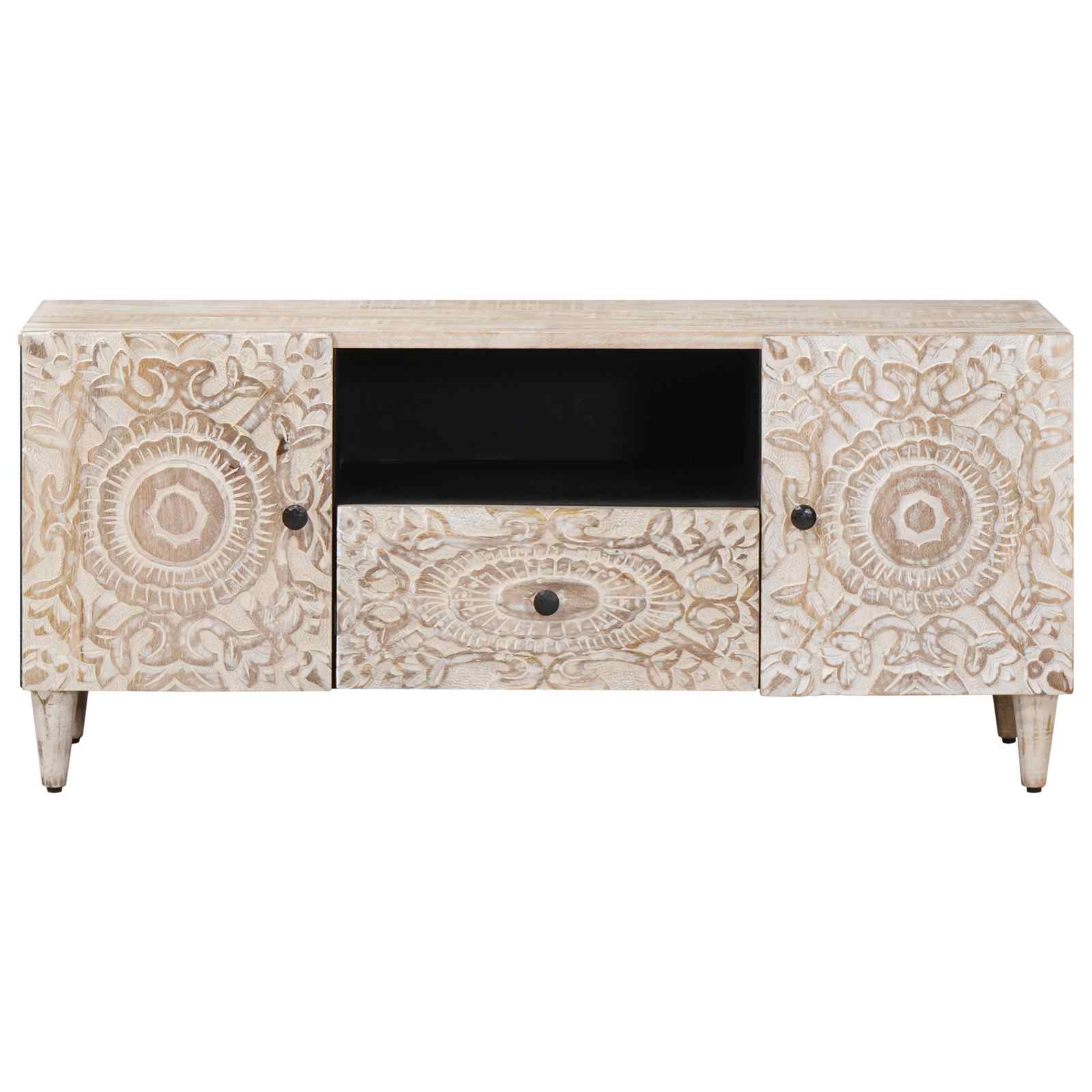 Mobile TV Bianco 105 x 33,5 x 46 cm Legno di mango massello | homemem39