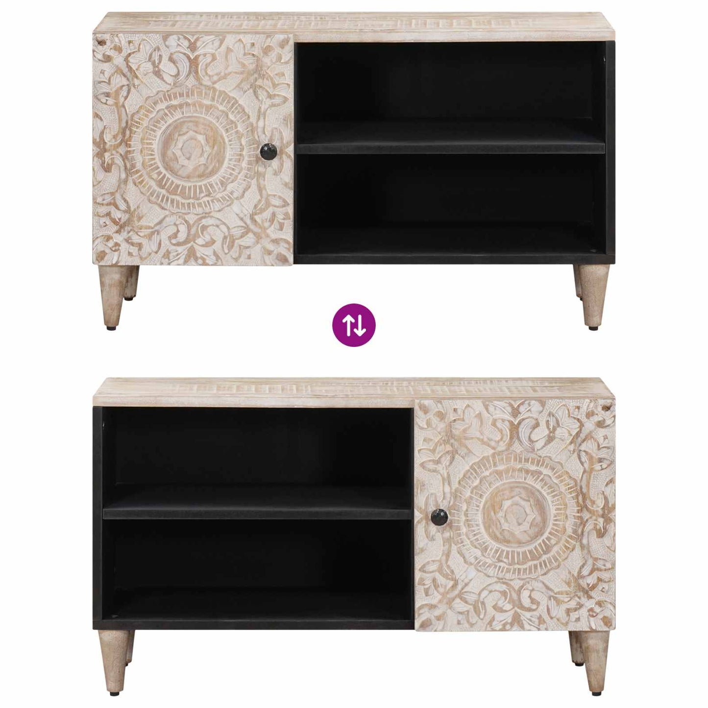 Mobile TV Bianco 80 x 31,5 x 46 cm Legno di mango massello | homemem39