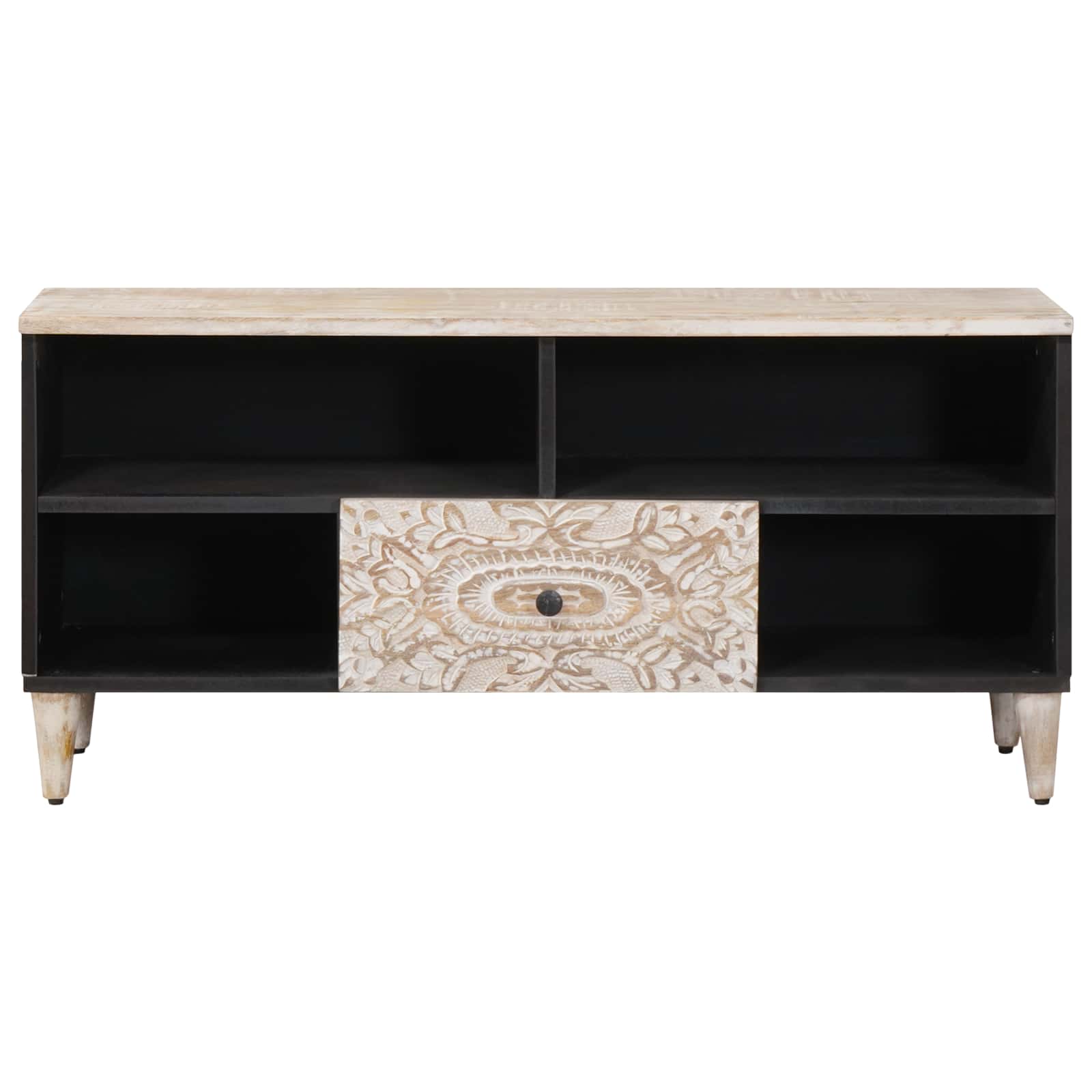 Mobile TV Bianco 100 x 33,5 x 46 cm Legno di mango massello | homemem39