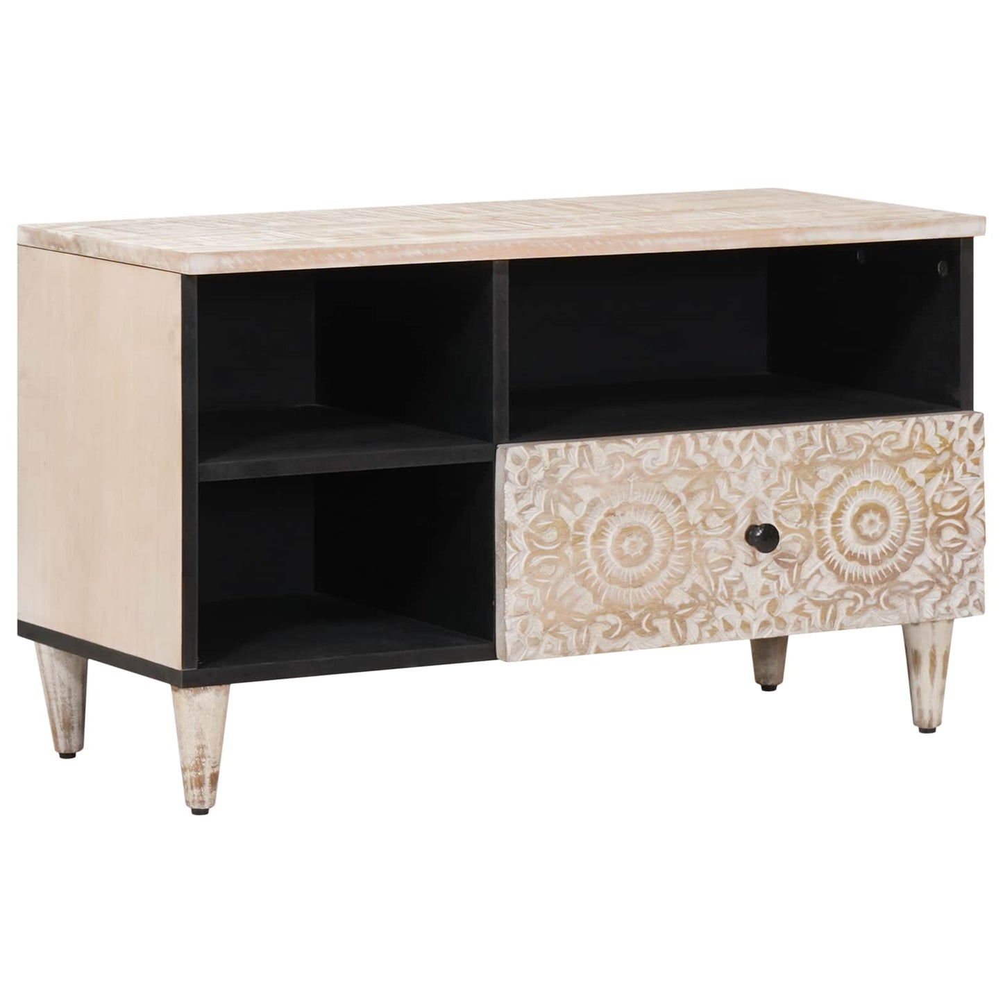 Mobile TV Bianco 80 x 33,5 x 46 cm Legno di mango massello | homemem39