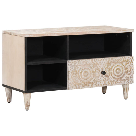Mobile TV Bianco 80 x 33,5 x 46 cm Legno di mango massello | homemem39