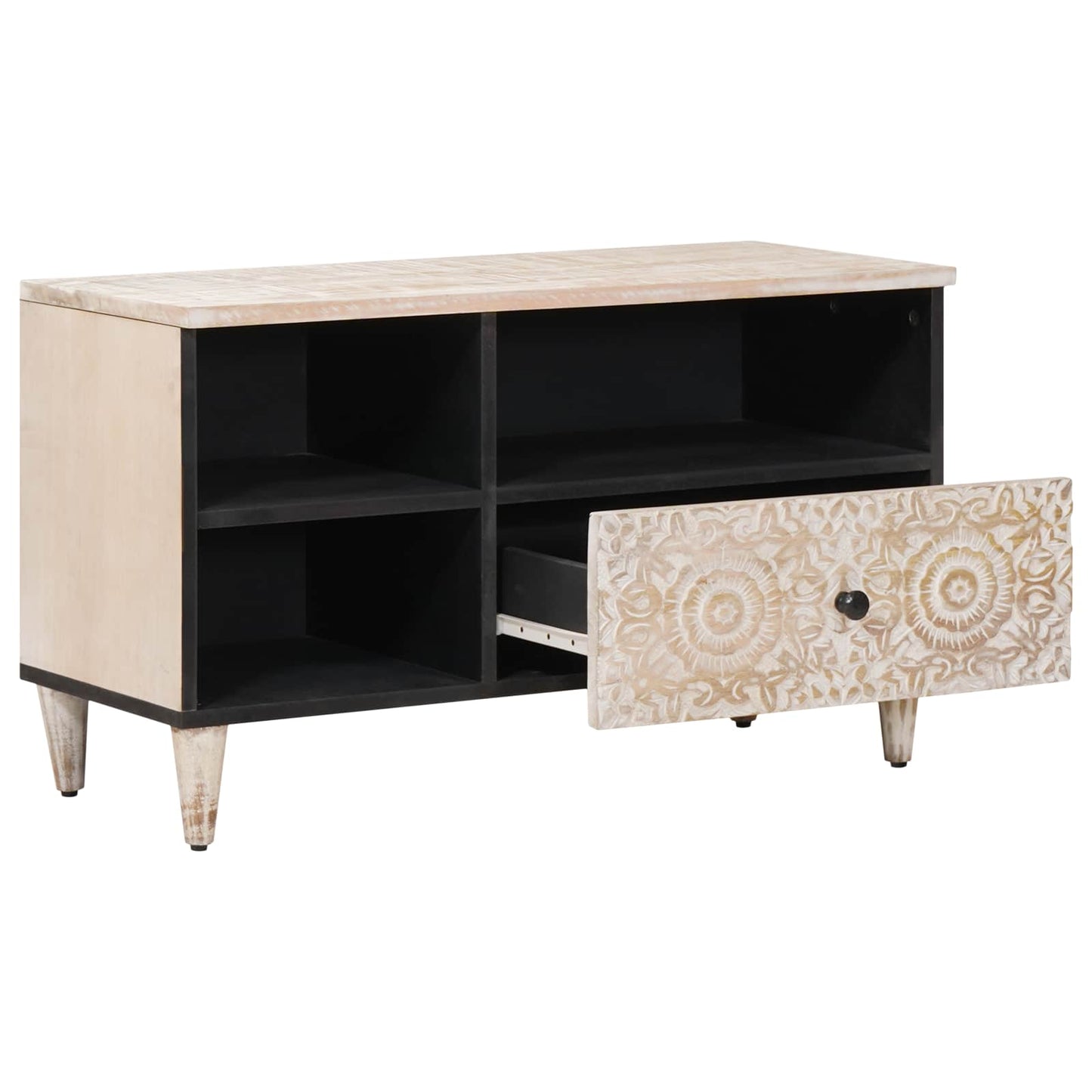 Mobile TV Bianco 80 x 33,5 x 46 cm Legno di mango massello | homemem39