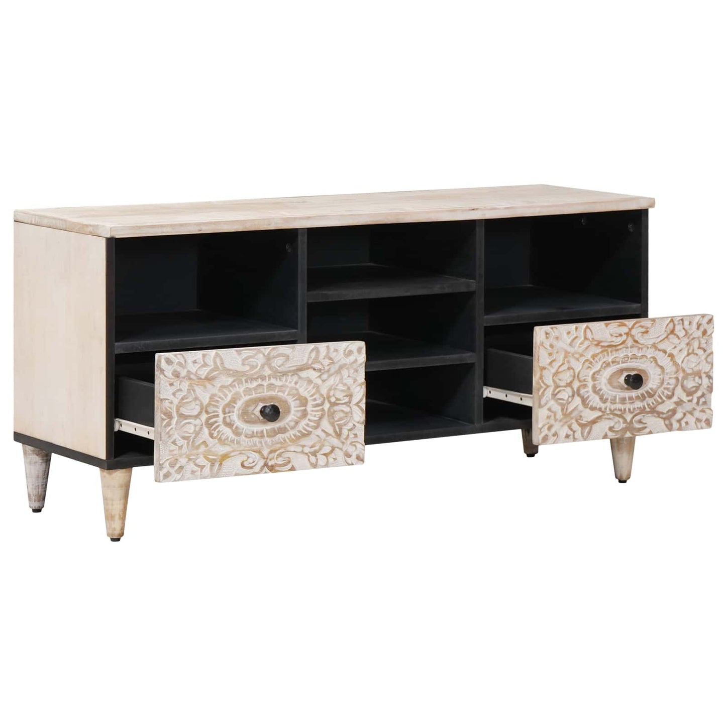 Mobile TV Bianco 100 x 33,5 x 46 cm Legno di mango massello | homemem39