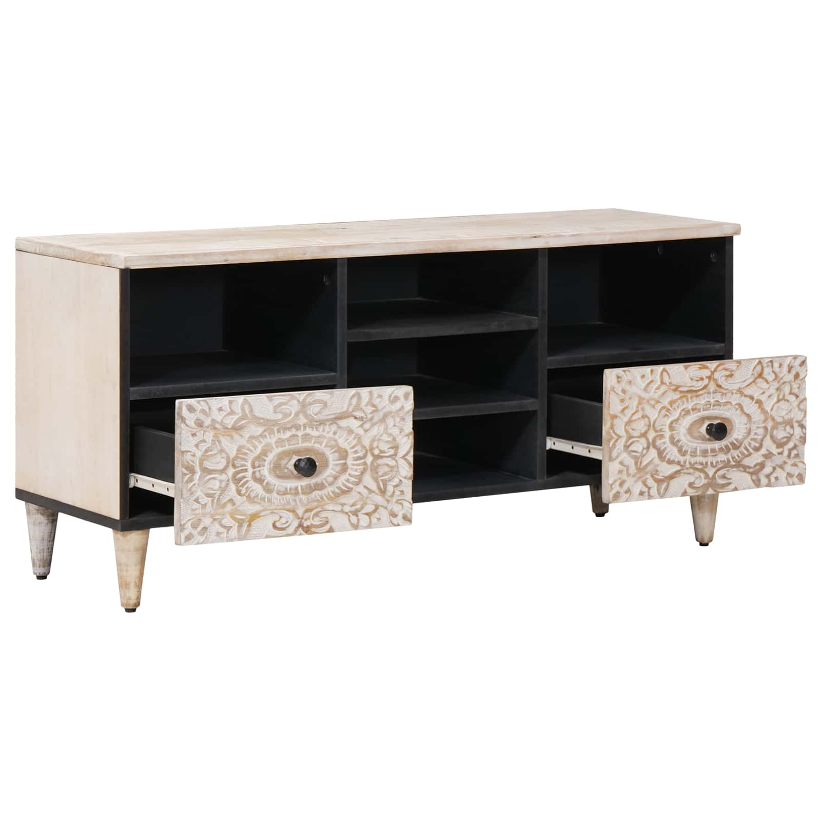 Mobile TV Bianco 100 x 33,5 x 46 cm Legno di mango massello | homemem39