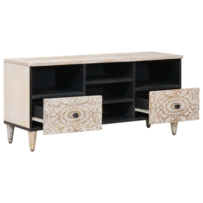 Mobile TV Bianco 100 x 33,5 x 46 cm Legno di mango massello | homemem39