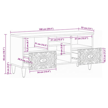 Mobile TV Bianco 100 x 33,5 x 46 cm Legno di mango massello | homemem39