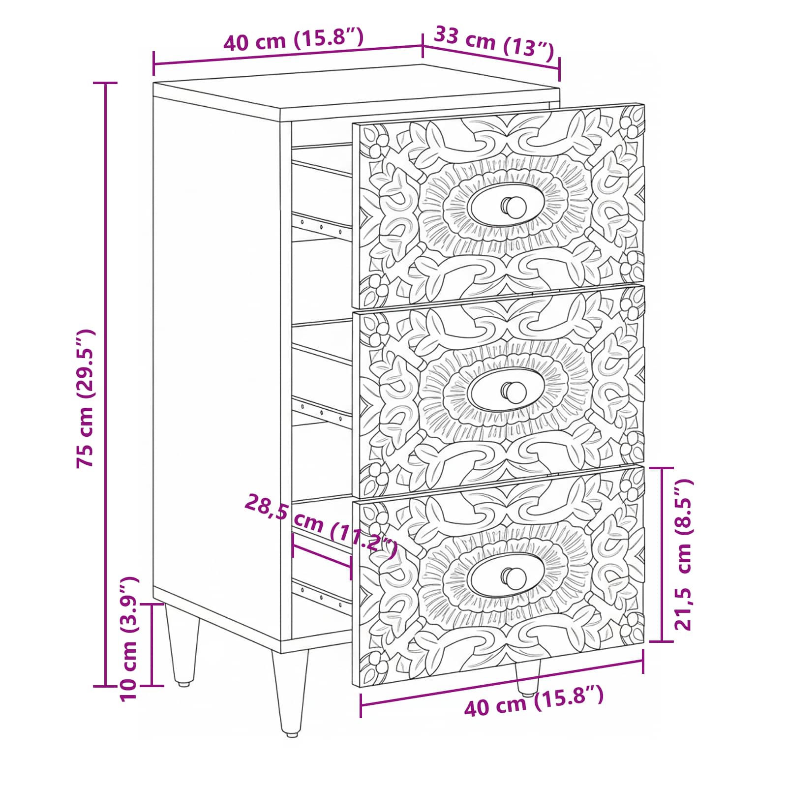 Credenza Bianco 40 x 33,5 x 75 cm Legno di mango massello | homemem39