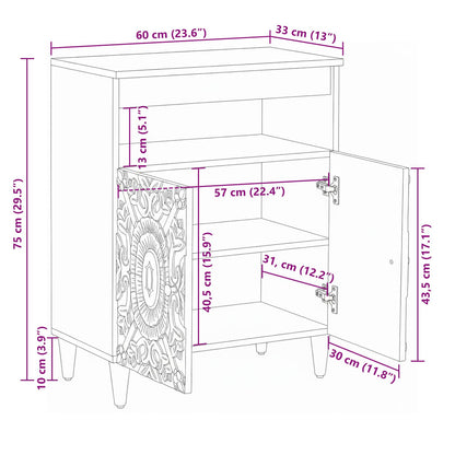 Credenza Bianco 60 x 33,5 x 75 cm Legno di mango massello | homemem39