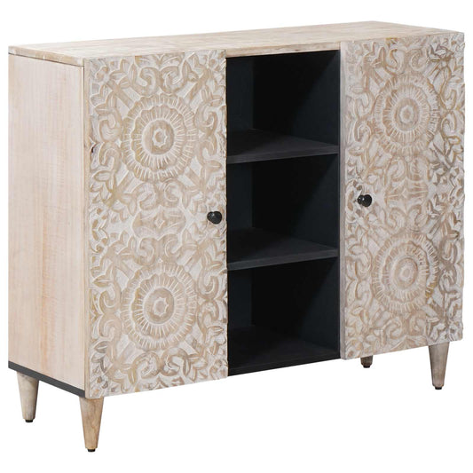 Credenza Bianco 90 x 33,5 x 75 cm Legno di mango massello