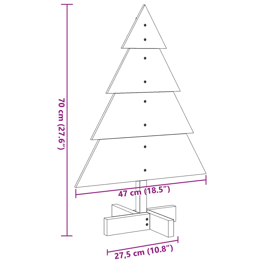 Albero di Natale Decorativo in Legno 70 cm in Legno Massello