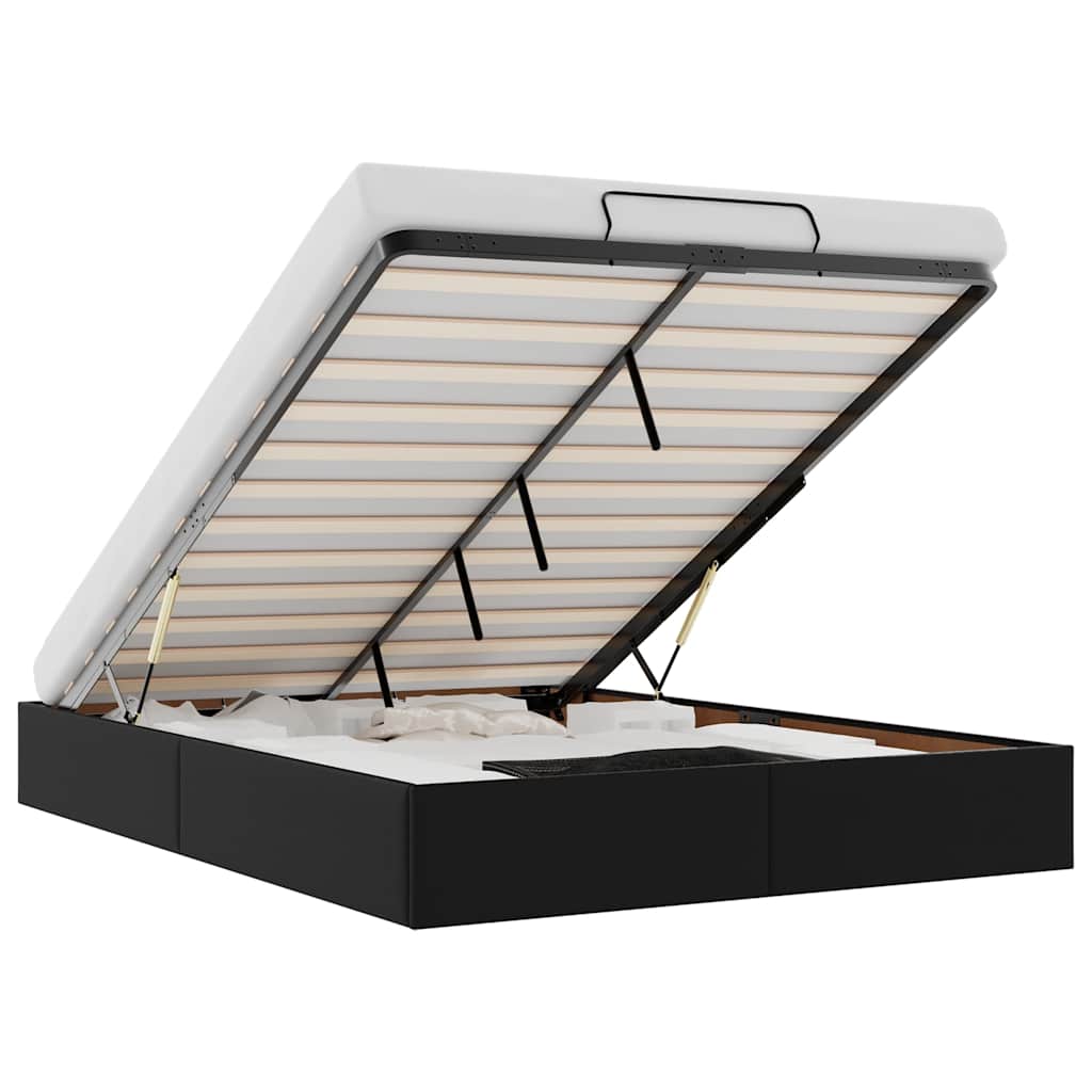 Struttura Letto Pouf senza Materasso Nero 140x190 cm Similpelle