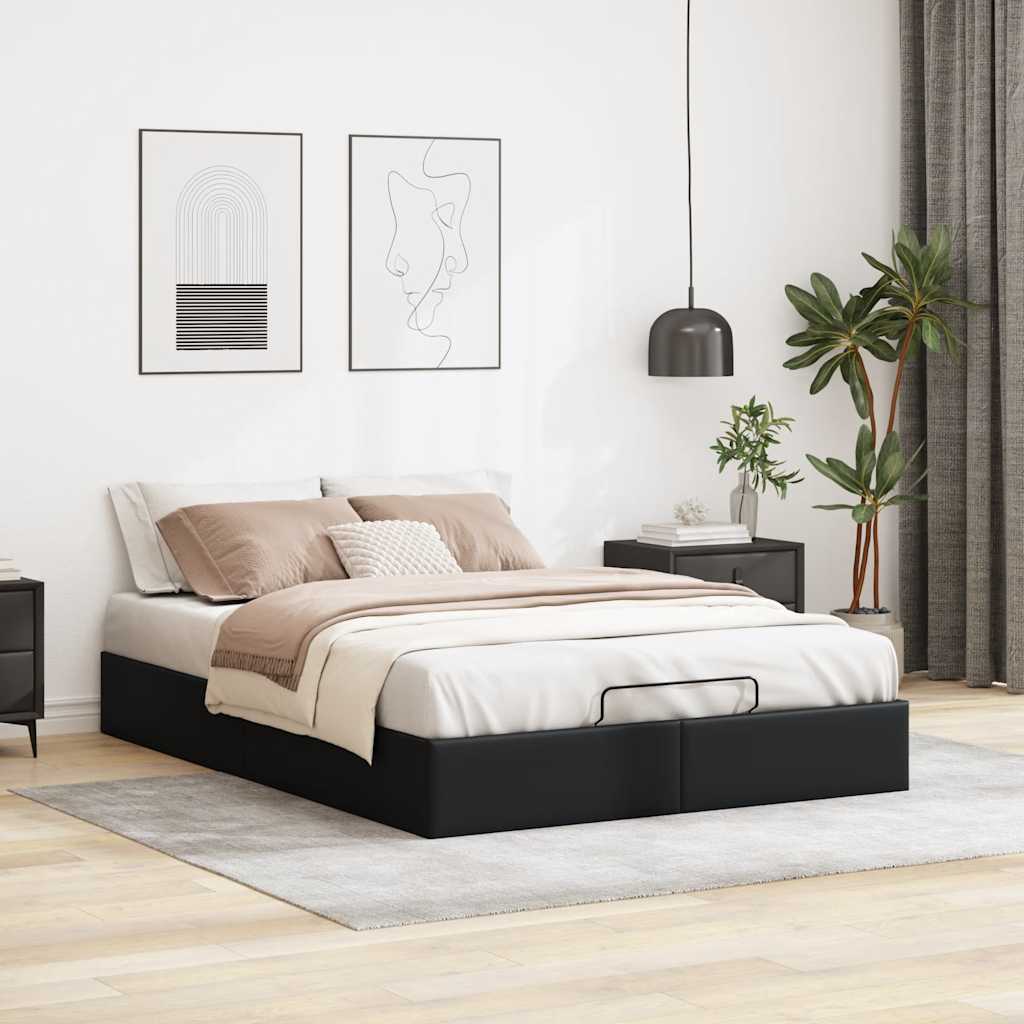 Struttura Letto Pouf senza Materasso Nero 140x190 cm Similpelle