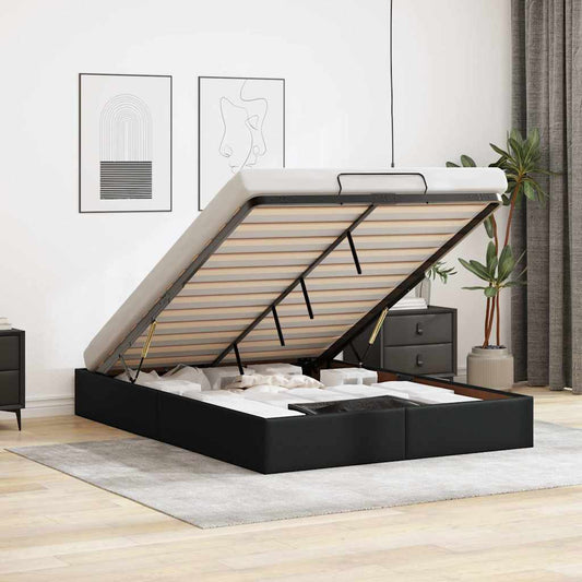 Struttura Letto Pouf senza Materasso Nero 140x190 cm Similpelle