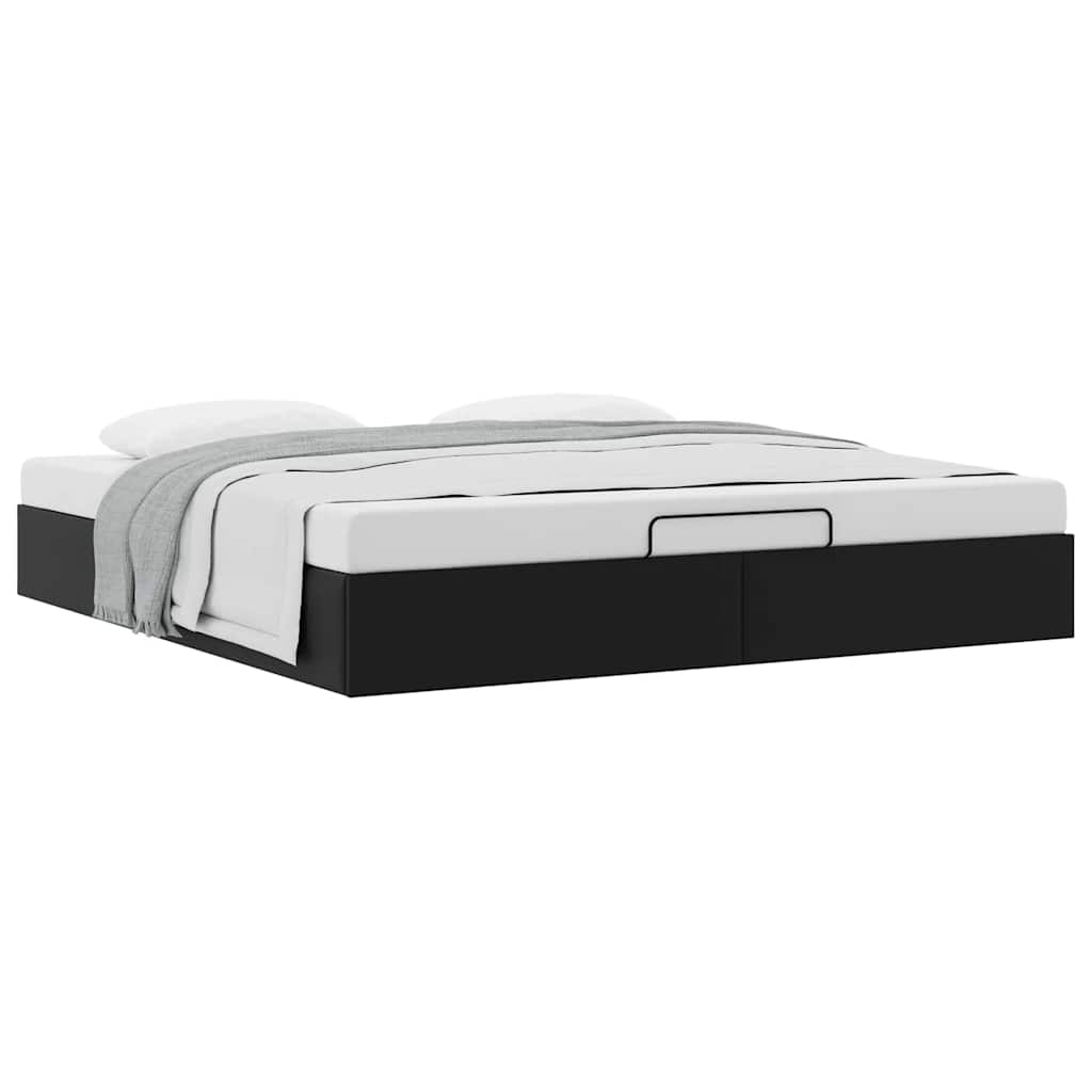 Struttura Letto Pouf senza Materasso Nero 200x200 cm Similpelle