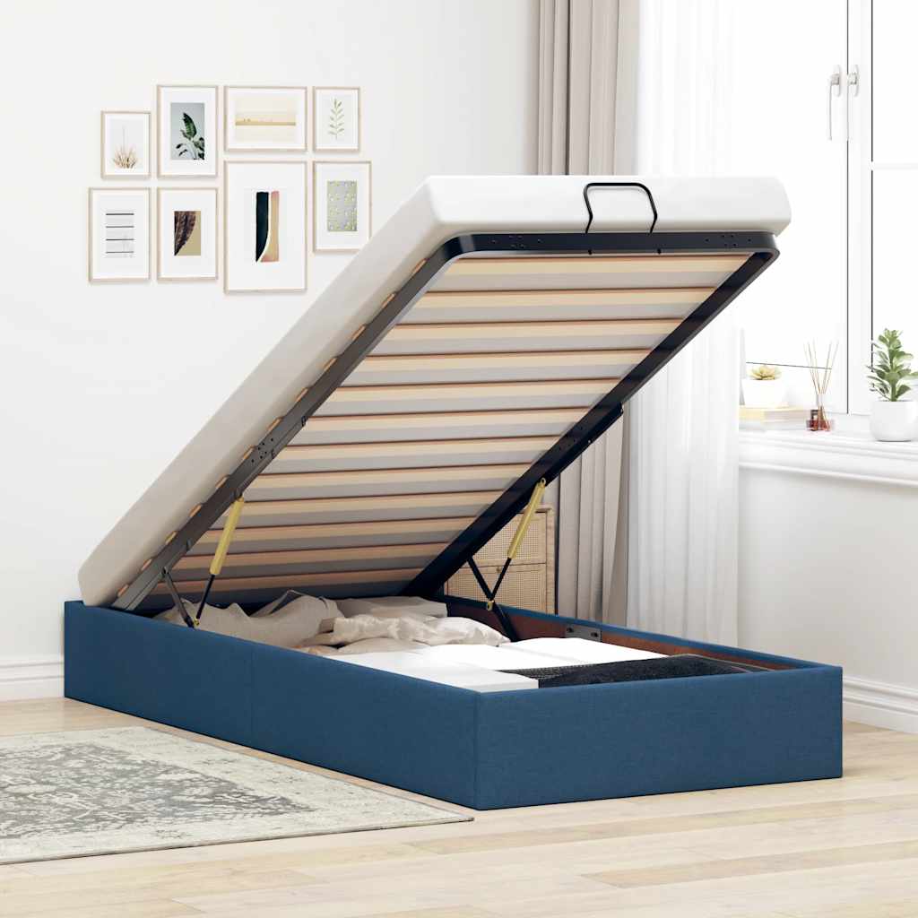 Struttura Letto Pouf senza Materasso Blu 100x200 cm in Tessuto