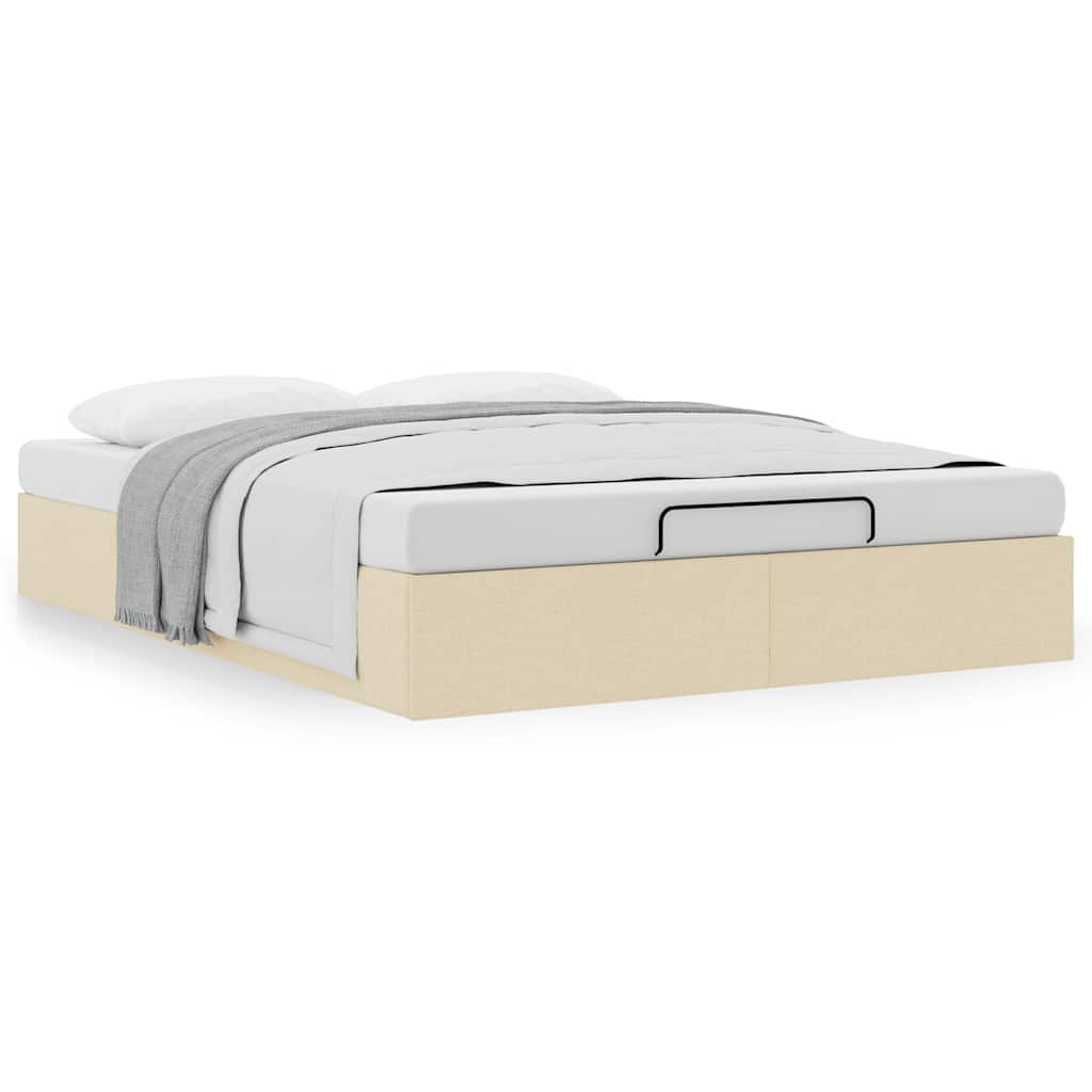 Struttura Letto Pouf senza Materasso Crema 140x200 cm Tessuto