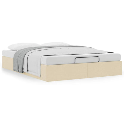 Struttura Letto Pouf senza Materasso Crema 140x200 cm Tessuto