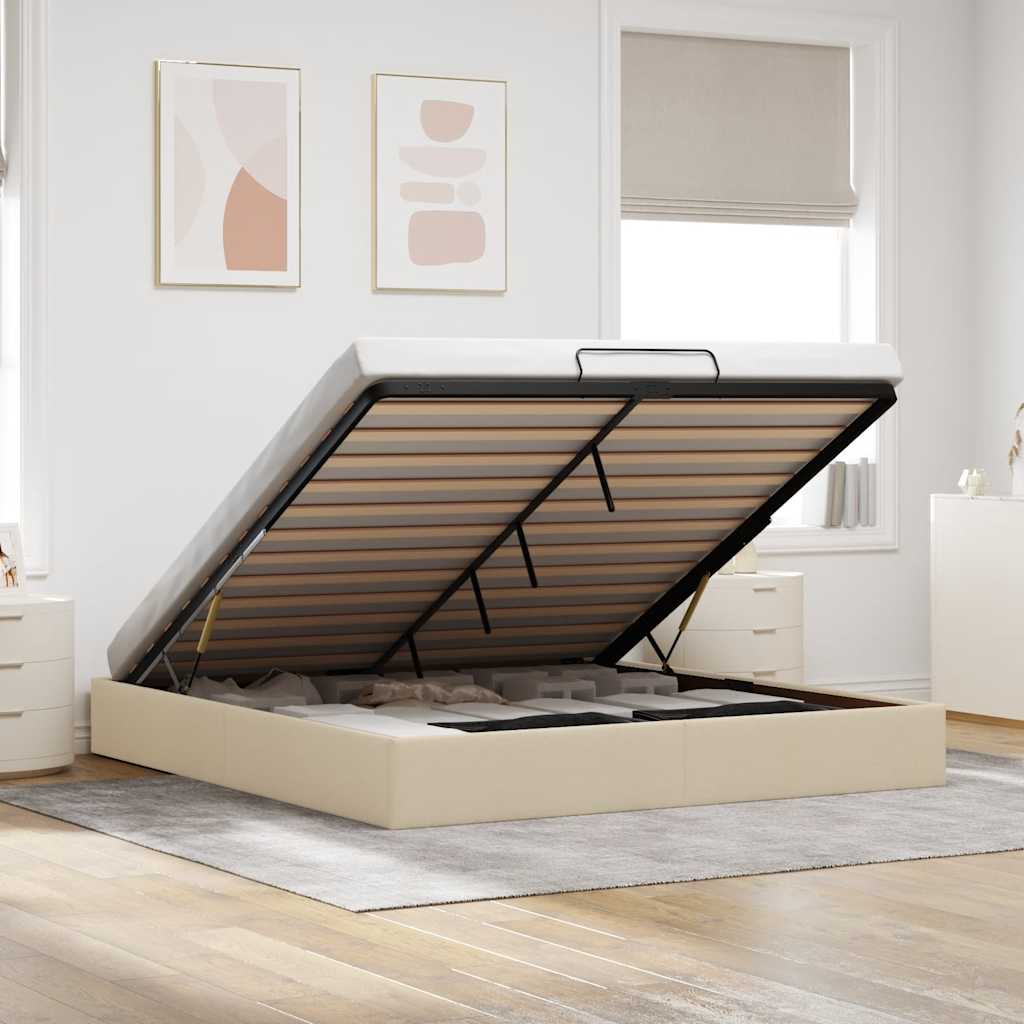 Struttura Letto Pouf senza Materasso Crema 160x200 cm Tessuto | homemem39