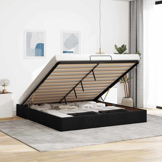 Struttura Letto Pouf senza Materasso Nero 180x200 cm in Tessuto
