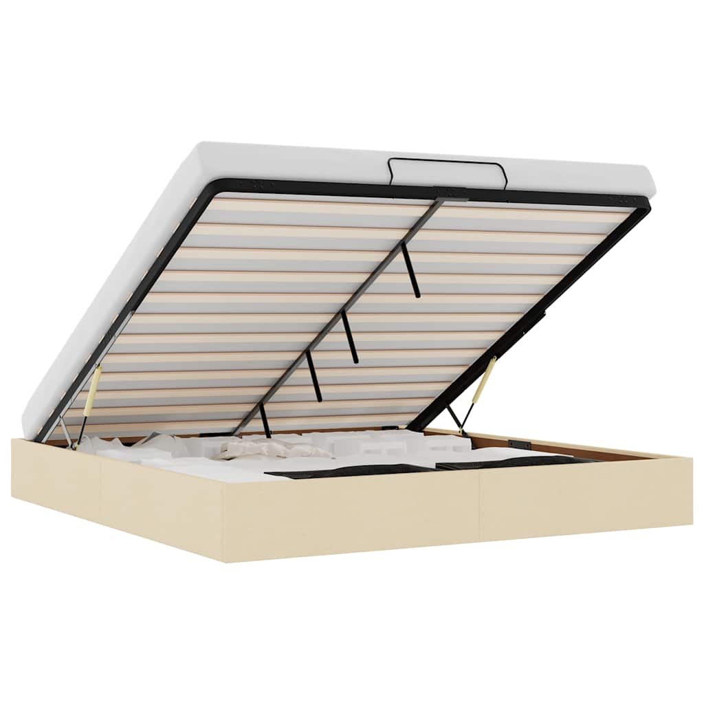 Struttura Letto Pouf senza Materasso Crema 180x200 cm Tessuto