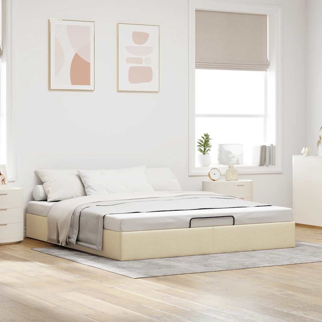 Struttura Letto Pouf senza Materasso Crema 180x200 cm Tessuto