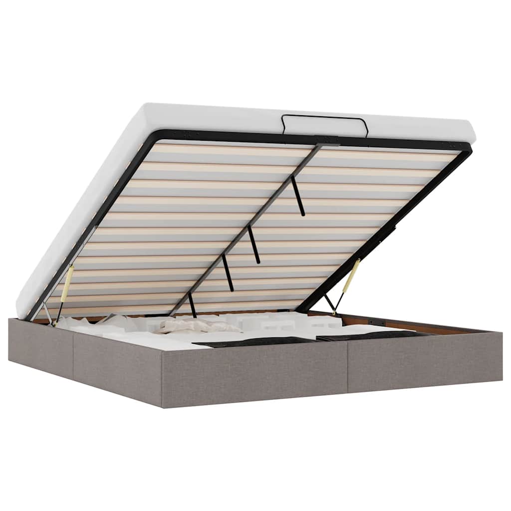 Struttura Letto Pouf senza Materasso Tortora 200x200 cm Tessuto